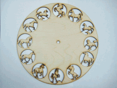 12 Horses Clock Animal Wall Clock Design Laser Cut CDR File