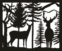 30 X 36 Doe Buck Trees Plasma Art CNC Laser Cut Free DXF File