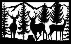 30 X 48 Three Deer Mountains Trees Plasma Art CNC Laser Cut Free DXF File