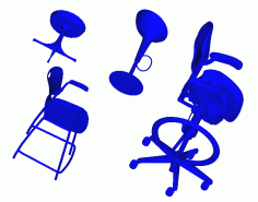 3D Pedestal Stool and Chair Model DWG File