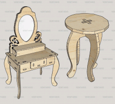 3D Puzzle Laser Cut Dressing Table With Stool Kit Art CDR Vectors File