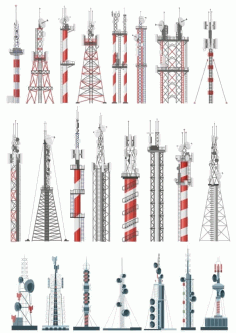 Antenna and Communication Towers Model Design Vector File