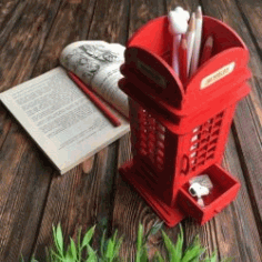 British Phone Booth Pencil Holder for Laser Cut CNC CDR File