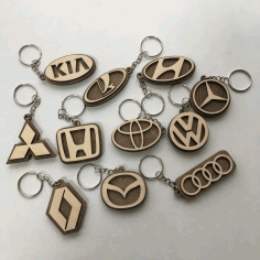 Car Logo Keychains Wooden Car Key Rings Laser Cut CDR File