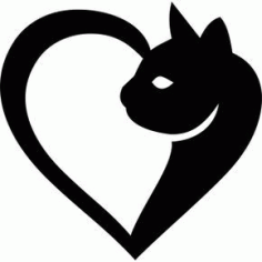 Cat Heart Silhouette Vector DXF File
