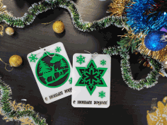 Christmas Tree Decor Happy New Year Postcards Laser Cut CDR File