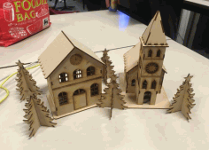 CNC Laser Cut Cathedral 3D Wooden Model with Christmas Tree CDR File
