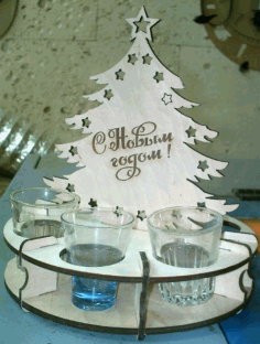 CNC Laser Cut Christmas Tree with Wineglasses 4mm Vector CDR File