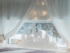 CNC Laser Cut Christmas Window Decor Deer Window Stand Free CDR File