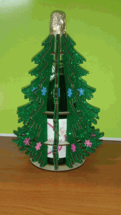CNC Laser Cut Christmas Wine Bottle Gift Xmas Christmas Tree Vector CDR File