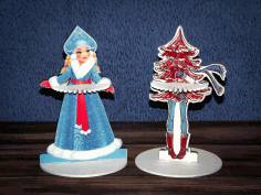 CNC Laser Cut Napkin Holder Snow Maiden Christmas Tree Vector CDR File