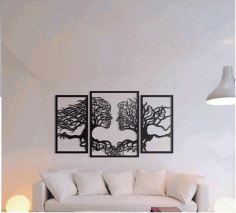 CNC Laser Cut Wall Art Tree Couple Face Shape Free CDR File