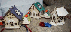 CNC Laser Cut Wooden Christmas Village Free CDR File