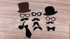 CNC Laser Cut Wooden Mustache Hat Glasses On Stick Free CDR File