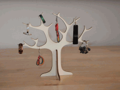CNC Laser Cut Wooden Tree Jewelry Stand Ring Holder Free DXF File