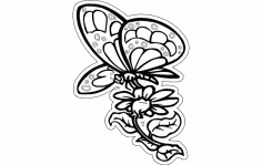 Coloring Page Butterfly With Flower Vector Free DXF Vectors File