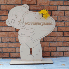 Cute Teddy Bear Heart 3D Puzzle Laser Engraving CDR Vectors File