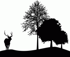 Deer and Tree Silhouette CNC Laser Cut Free DXF File