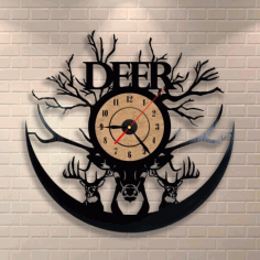 Deer Vinyl Record Clock Laser Cut Free Vector CDR File