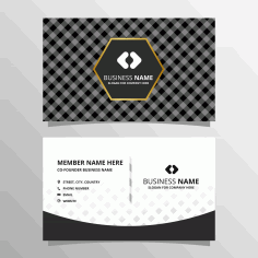 Elegant Minimal Black and White Business Card Template with Gingham Pattern Vector File