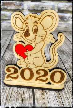 Happy New Year 2020 Mouse with Heart Laser Cut DXF File