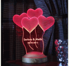 Hearts 3D Illusion LED Lamp Free CDR Vectors File