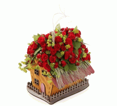 House Shaped Flower Box Valentines Day Decorations Laser Cut CDR File