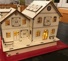 Laser Cut Advent Calendar House, Wooden Light House free Vector File