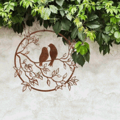 Laser Cut Birds on A Branch Decor Free Vector CDR File