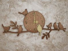 Laser Cut Birds on Branch Wall Clock CDR File