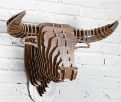 Laser Cut Bull Head Wall Decor 3D Animal Head CDR File