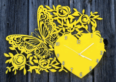 Laser Cut Butterfly with Heart Clock Laser Cut Free CDR File