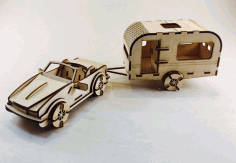 Laser Cut Car and Caravan Wooden Toy 3D Model Free CDR Vectors File