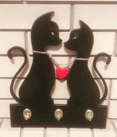 Laser Cut Cat Couple Keys Hanger Wall Mounted Hanger CDR File