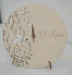 Laser Cut Contemporary Floral Clock, Wooden Wall Clock Vector File