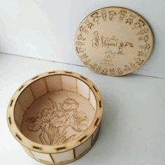 Laser Cut Engraved Wooden Round Gift Box CDR and DXF File