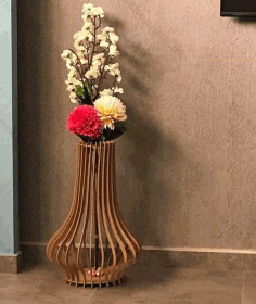 Laser Cut Floor Vase, Wooden Flower Stand Vector File