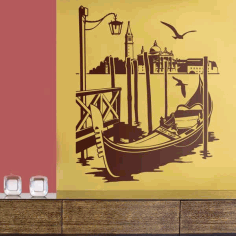 Laser Cut Gondola In Venice Wall Sticker, Room Wall Decoration Vector File