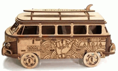 Laser Cut Hippie Retro Car Layout Free Vector DXF File