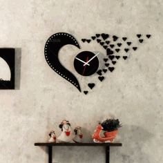 Laser Cut Love Design Flying Hearts Wall Clock Laser Cut CDR File