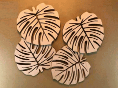 Laser Cut Monstera Leaf Hot Coaster Set Plywood 768×576 Vector File