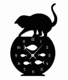 Laser Cut Naughty Cat Fish Tank Wall Clock Decor CDR File