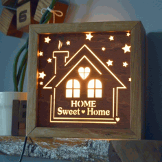 Laser Cut Night Light Home Sweet Home 3D Lamp CDR File
