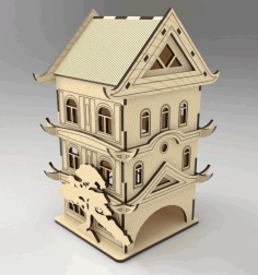 Laser Cut Pagoda Tea House Tea Bag Dispenser CDR File