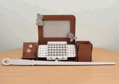 Laser Cut Perpetual Calendar Desk Organizer With Photo Frame Phone Holder Vector File