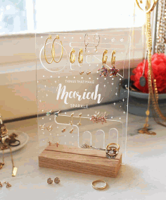 Laser Cut Personalized Earring Holder Jewelry Display Stand PDF Vector File