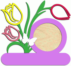 Laser Cut Photo Frame with tulips Vector File