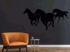 Laser Cut Running Horses Wall Art, Animal Wall Art Design Vector File