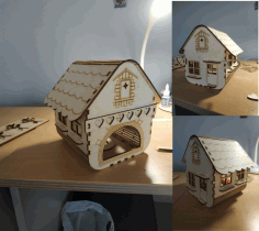 Laser Cut Small Wooden House Lamp Free CDR Vectors File