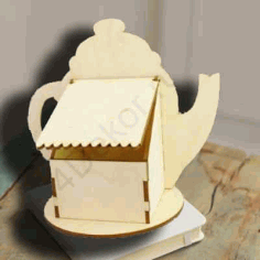 Laser Cut Teapot Shaped Tea Box, Wooden Storage Box Vector File